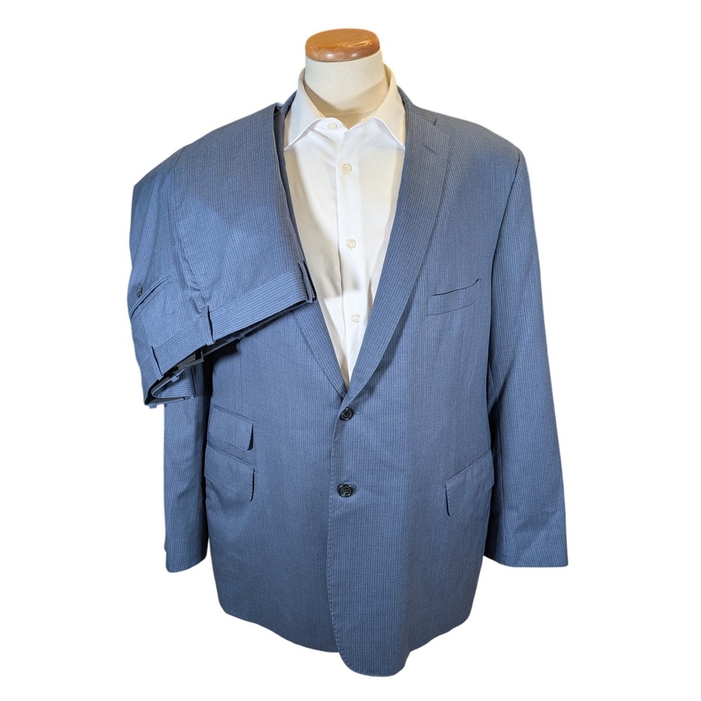 Tom James Executive Custom Tailored Suit Blue Pinstripe Wool Blend 42x32